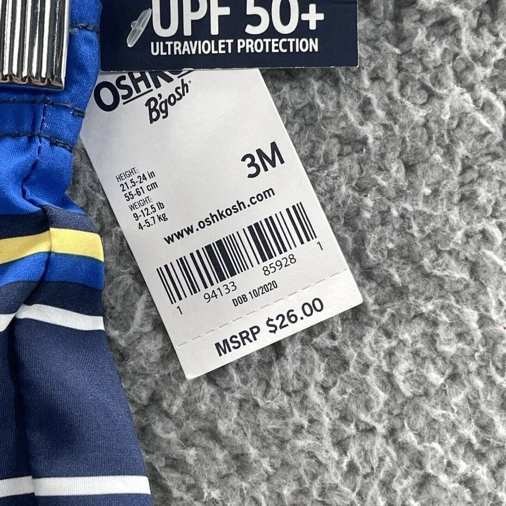 Oshkosh B'gosh Swim Trunks Baby Boys Size 3 Months‎ Blue Striped Swim Shorts 3M